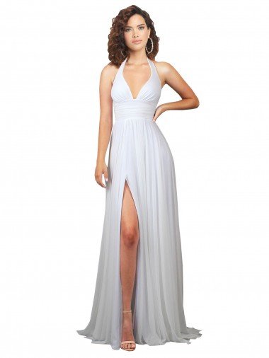 Halter Plunge V-Neckline Chiffon Dress with High Leg Split Canada