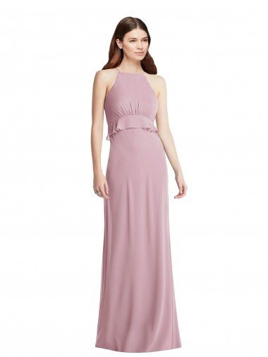 Bias Ruffle Empire Waist Halter Maxi Bridesmaid Dress Canada