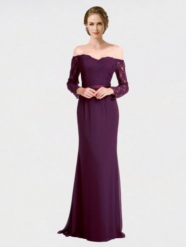 Full Length Long Bridesmaid Dress with Lace Off The Shoulder Bodice Canada