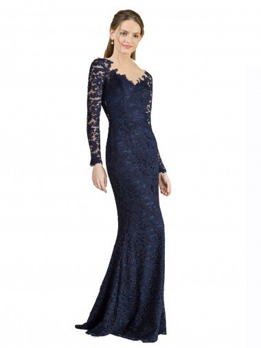 Illusion Long Sleeves Lace Bridesmaid Dress / Prom Dress with Sheer Keyhole Back Canada