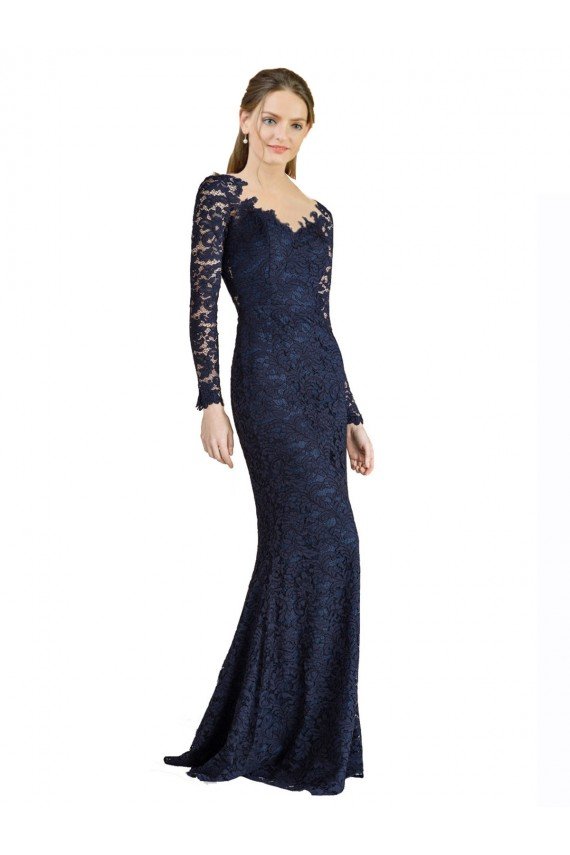 Illusion Long Sleeves Lace Bridesmaid Dress / Prom Dress with Sheer Keyhole Back