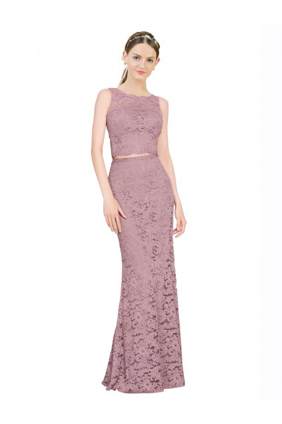 Sleeveless Crop Top High Neck Mermaid Lace Bridesmaid Dress / Prom Dress