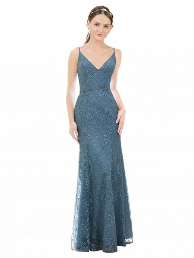Deep V-Neck All Over Chantilly Lace Bridesmaid Dress with Criss Cross Open Back Canada