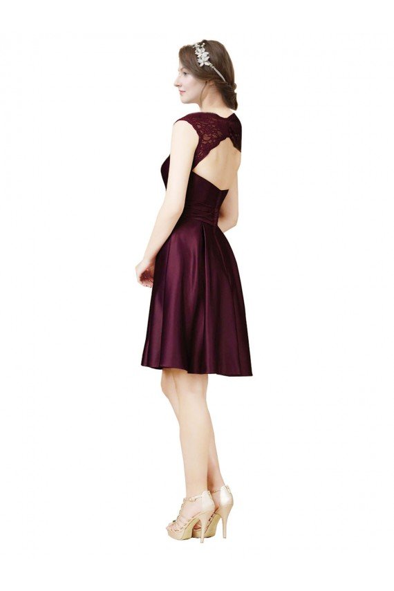 Short Knee Length Lace Cocktail Bridesmaid Dress with Square Neck