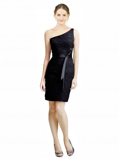 One Shoulder Short Lace Cocktail Bridesmaid Dress with Satin Waistband Canada