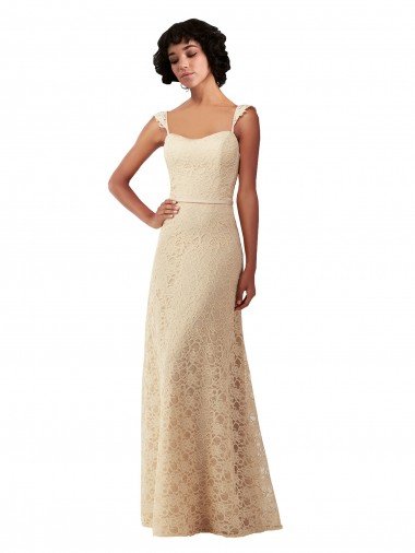 Lace A-Line Long Bridesmaids Dress with Satin Waistband Canada