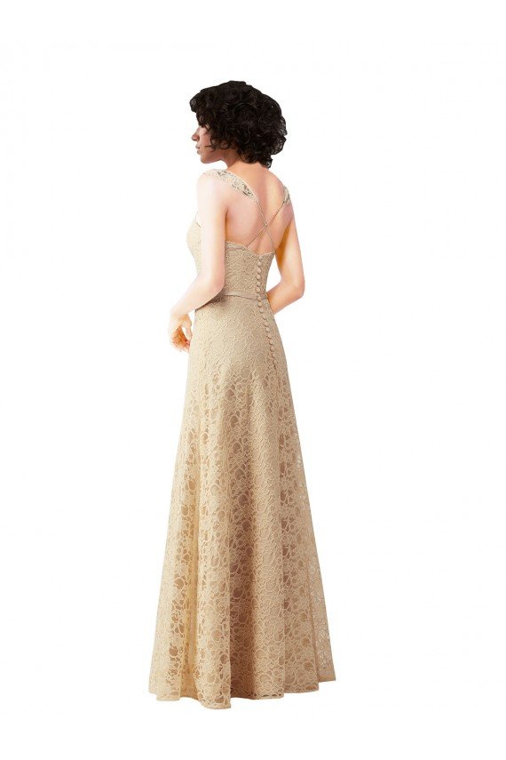 Lace A-Line Long Bridesmaids Dress with Satin Waistband