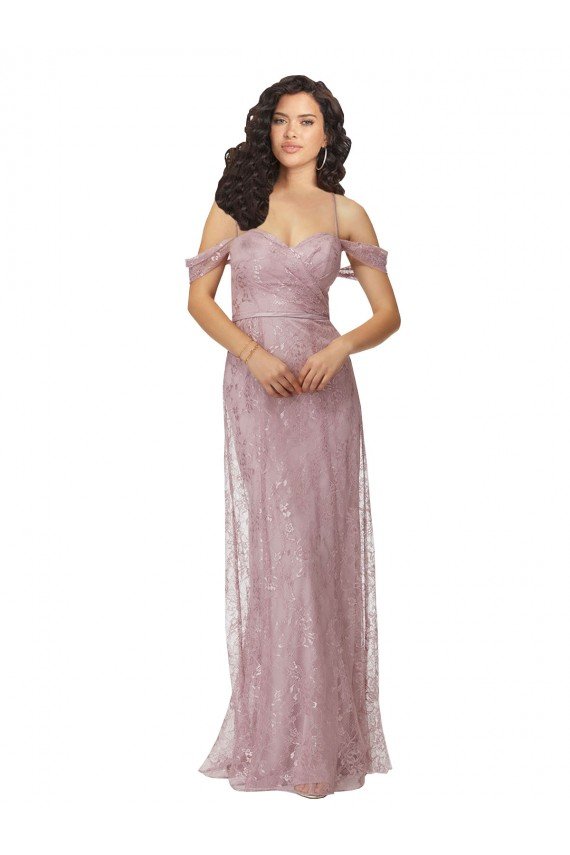 Sweetheart Chantilly Lace Bridesmaid Dress with Off the Shoulder Sleeves