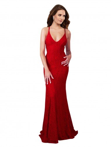 Low Back V-Neckline Floor Length Formal Lace Bridesmaid Dress / Prom Dress Canada