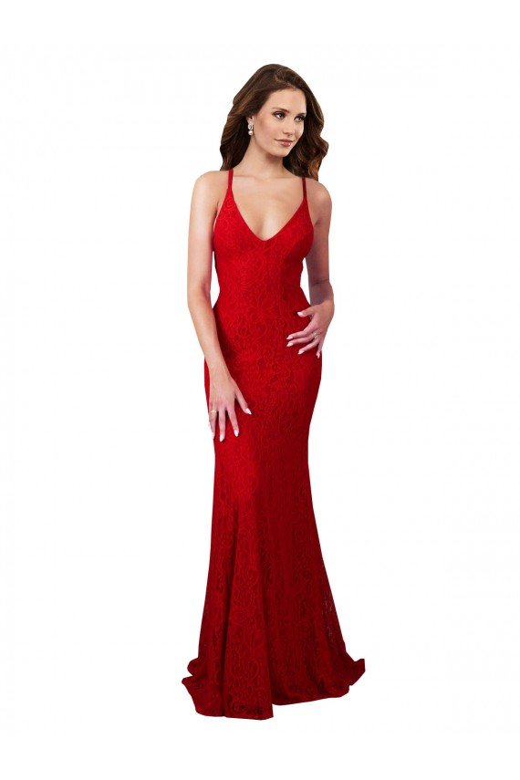 Low Back V-Neckline Floor Length Formal Lace Bridesmaid Dress / Prom Dress