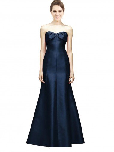 Long Strapless Satin Bridesmaid Dress with Pleated Cuff Neckline Canada