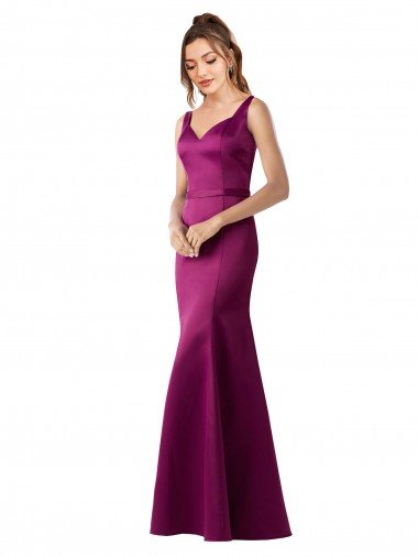Fitted Sexy Open Back Formal Satin Bridesmaids Dress with Floral Details Canada