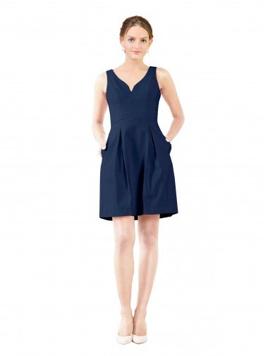 V-Neck A-Line Satin Cocktail Bridesmaid Dress with Pockets Canada