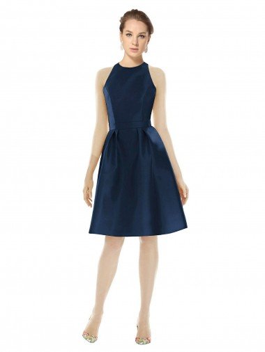 Short Halter Cocktail Length Luxe Satin Cocktail Bridesmaid Dress Canada
