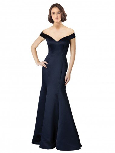 Fit and Flare Satin Bridesmaid Dress / Prom Dress with Off the Shoulder Neckline Canada