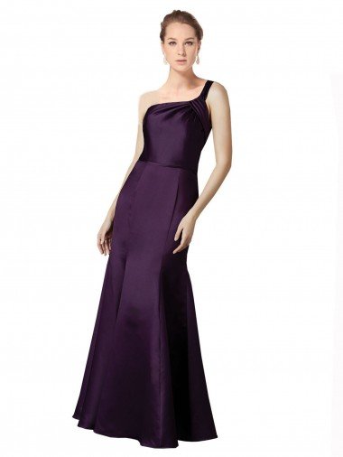 Long Ruched Neckline One Shoulder Satin Bridesmaid Dress / Prom Dress Canada