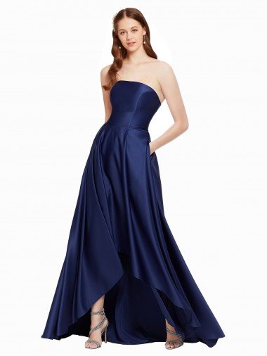 High Low Strapless Formal Satin Bridesmaid Dress / Prom Dress with Pockets Canada