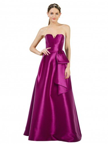 Sleeveless V-Neck Long Satin Bridesmaid Dress / Prom Dress with Bow Waist Canada