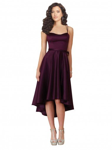 Elegant High Low Satin Bridesmaid Dress / Prom Dress with Criss Cross Back Canada
