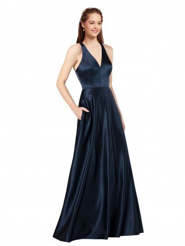 Long Formal Satin Bridesmaid Gown with Halter Neckline Canada