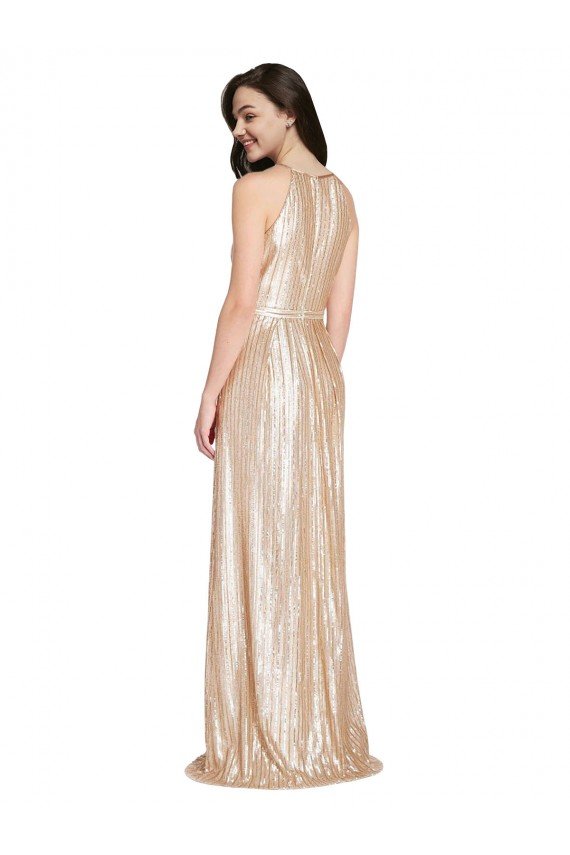 Floor Length Halter Neck Sparkling Formal Sequin Bridesmaid Dress / Prom Dress with Pleats