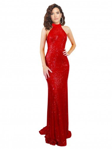 Halter High Neck Mermaid Open Back Formal Sequin Bridesmaid Dress / Prom Dress Canada