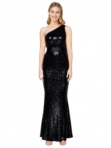 Draped One Shoulder Long Full Length Formal Sequin Bridesmaid Dress / Prom Dress Canada