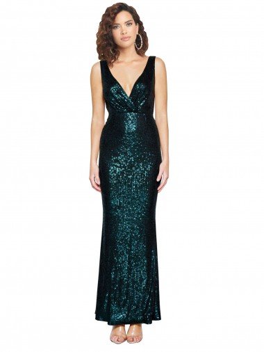 V-Neck Full Length Formal Sequin Bridesmaid Dress / Prom Dress with Draped Back Canada