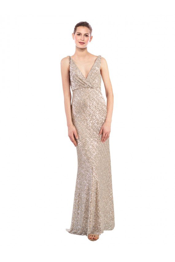 Faux Surplice V-Neck Slim Formal Sparkling Sequin Bridesmaid Dress / Prom Dress