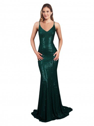 Fishtail Shaped V-Neck Open Back Long Formal Sequin Bridesmaid Dress / Prom Dress Canada