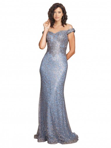 Off the Shoulder Sweetheart Neckline Formal Sequin Bridesmaid Dress / Prom Dress with Thigh High Slit Canada