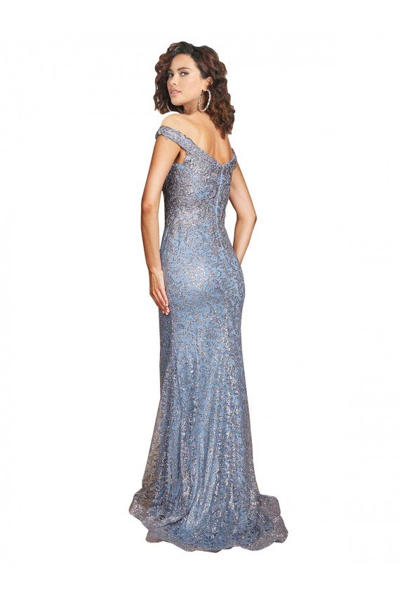 Off the Shoulder Sweetheart Neckline Formal Sequin Bridesmaid Dress / Prom Dress with Thigh High Slit