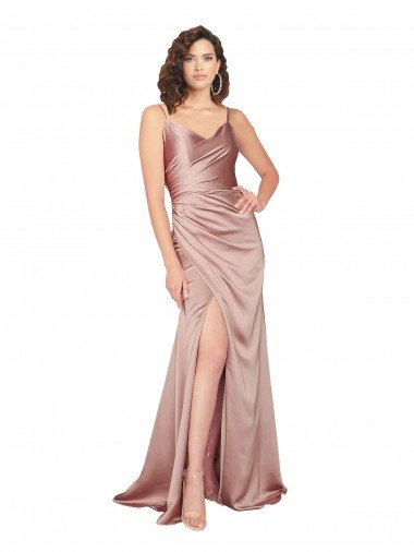 Floor Length Formal Silky Satin Bridesmaid Dress / Prom Dress with Front Skirt Slit Canada