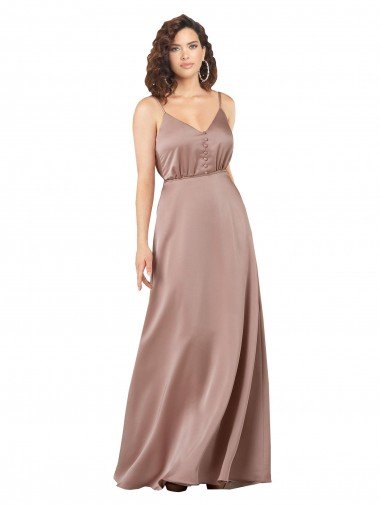 Subtle V-Neckline Formal Silky Satin Bridesmaid Dress with Front Button Detail Canada