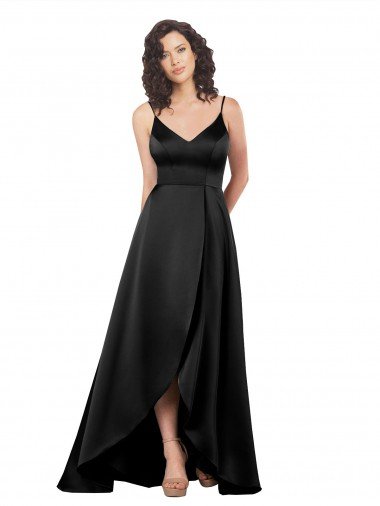 High Low V-Neckline Formal Silky Satin Tulip Bridesmaid Dress / Prom Dress with Wrap Skirt Canada