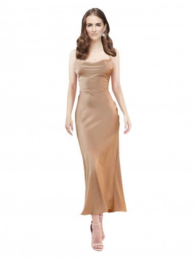 Cowl Neck Formal Silky Satin Midi Length Bridesmaid Dress / Cocktail Prom Dress Low Back Canada
