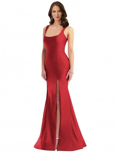 Square Neck Formal Silky Satin Mermaid Bridesmaid Dress / Prom Dress with Side Slit Canada