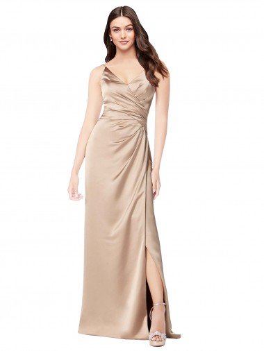 Formal Silky Satin Bridesmaid Dress / Prom Dress with Draped Surplice Bodice Canada