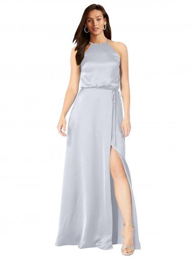Halter Neck Formal Silky Satin Bridesmaid Dress with Strappy Back Canada
