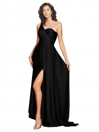 Floor Length One Shoulder Formal Silky Satin Bridesmaid Dress / Prom Dress with Side Slit Canada