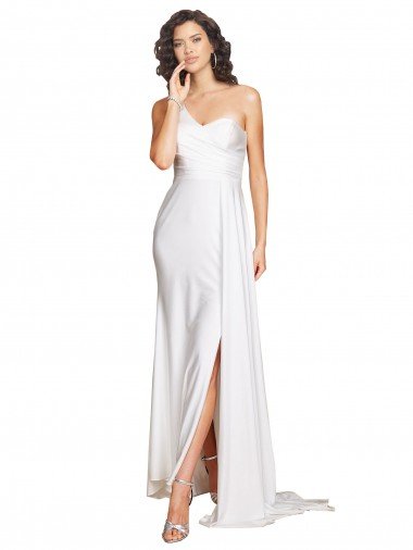One Shoulder Floor Length Silky Satin Wedding Dress with Side Slit Canada