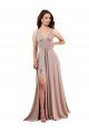 Long A-Line Plunge V-Neckline Formal Spandex Bridesmaid Dress / Prom Dress with Slit