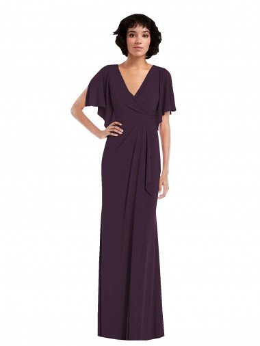 Faux Wrap Split Sleeves Formal Maxi Spandex Bridesmaid Dress / Prom Dress with Cascade Skirt Canada