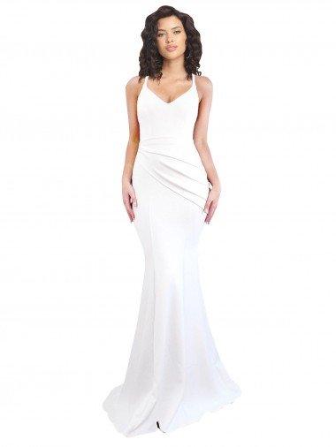Fishtail Shape Spaghetti Straps Open Back Formal Crepe Bridesmaid Dress / Prom Dress with Ruffles Canada