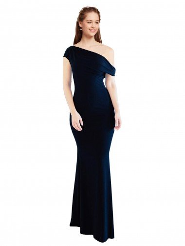 Draped Off the Shoulder Fitted Formal Crepe Bridesmaid Dress / Prom Dress Canada
