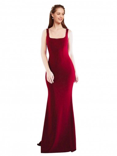 Square Neckline and Backline Fitted Formal Crepe Bridesmaid Dress / Prom Dress Canada