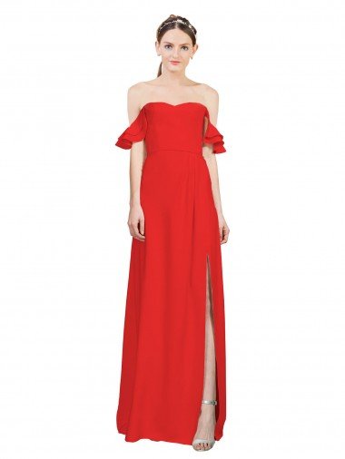 Double Ruffle Flounce Sleeves Formal Crepe Bridesmaid Dress / Prom Dress with Slit Canada