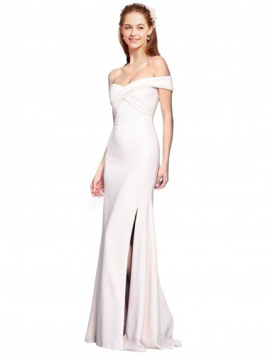 Criss Cross Off the Shoulder Formal Crepe Bridesmaid Dress / Prom Dress with Side Slit Canada