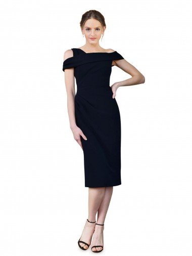 Draped Cross Shoulder Stretch Formal Crepe Cocktail Dress / Homecoming Dress Canada