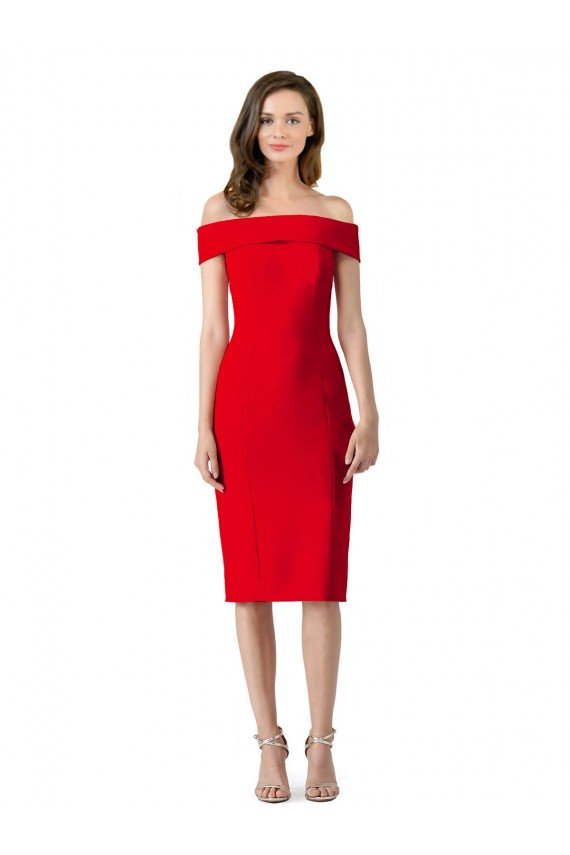 Off the Shoulder Square Neck Cocktail Length Bridesmaid Dress / Prom Homecoming Dress